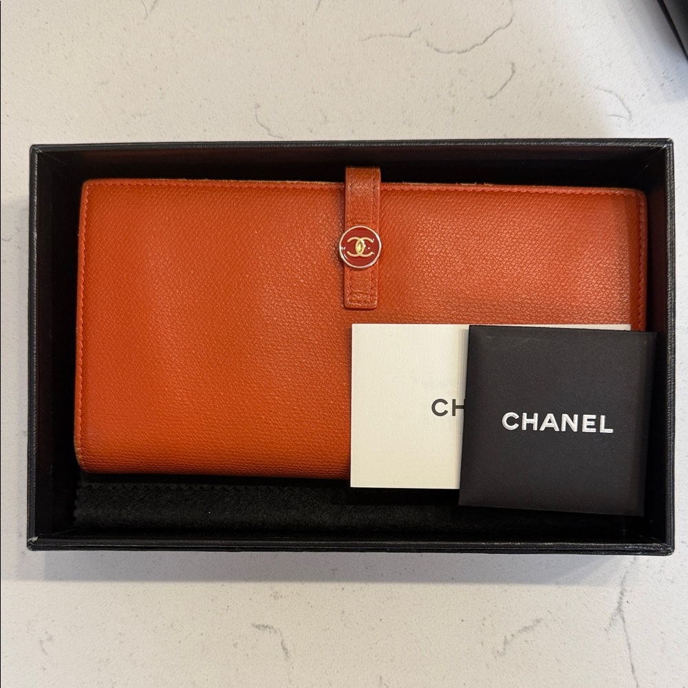 Chanel Series 09 Orange Leather Wallet with Box and COA Hologram intact